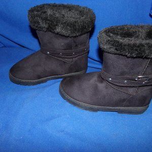 Suede-Feel Faux Fur-Lined Studded Boots w/ Buckle Black Ladies Small